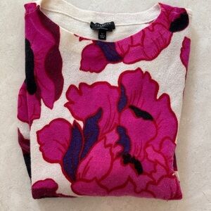 Talbots Women's Sweater - Pink and White Floral
